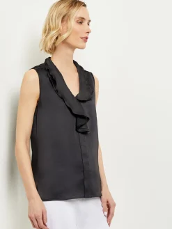 Waterfall Ruffle Crepe de Chine Blouse|Misook Outlet