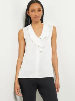 Waterfall Ruffle Crepe de Chine Blouse|Misook New
