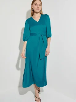 Woven Tie-Waist Balloon Sleeve Dress|Misook Online