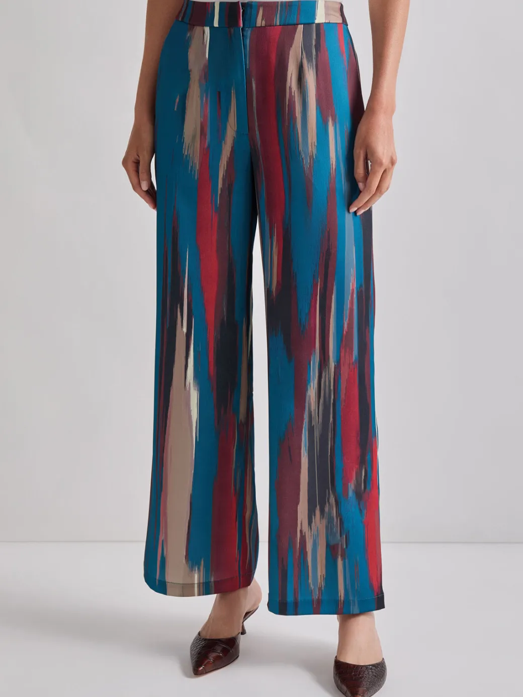 Zipper Fly Brushtroke Woven Wide Leg Pant|Misook Fashion