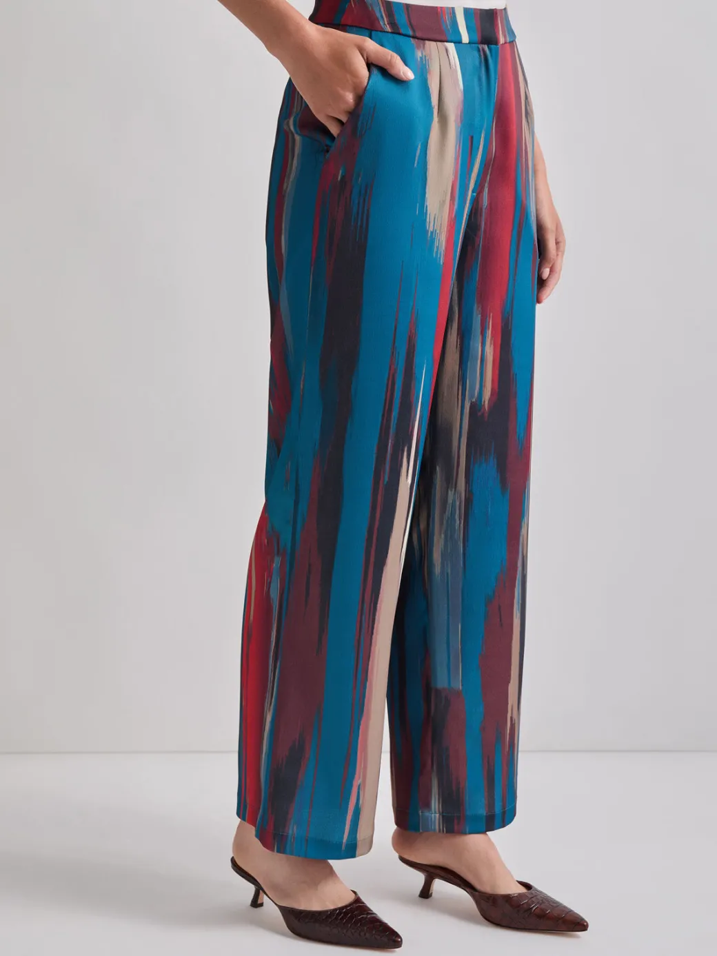 Zipper Fly Brushtroke Woven Wide Leg Pant|Misook Fashion