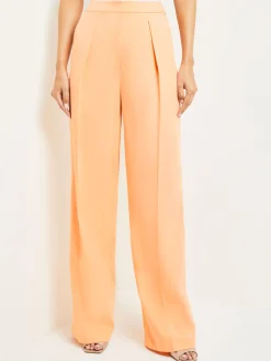 Zipper Fly Wide Leg Pants - Faux Cupro Silk|Misook Fashion